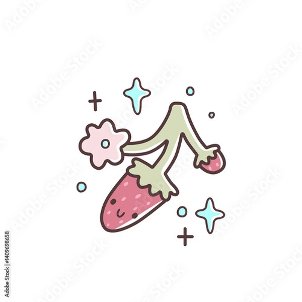 Obraz Adorable strawberry character, kawaii vector illustration. Cute red berry