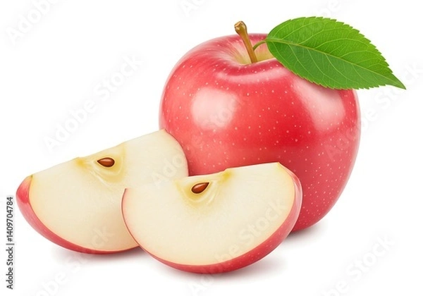 Fototapeta Red apple with slices isolated on white background