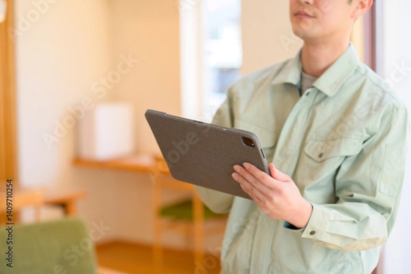 Obraz 家の点検をする日本人男性