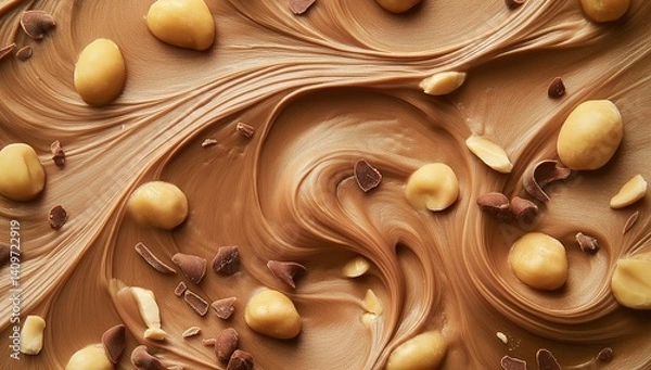Obraz Creamy peanut butter with chocolate and peanuts close-up