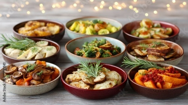 Fototapeta Colorful vegetarian dishes rich in magnesium, vibrant and healthy plant-based meals