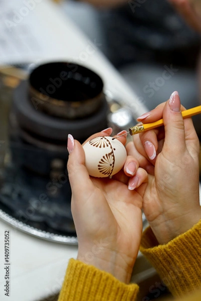 Obraz The process of painting Easter eggs, using bees wax as traditional Lithuanian method