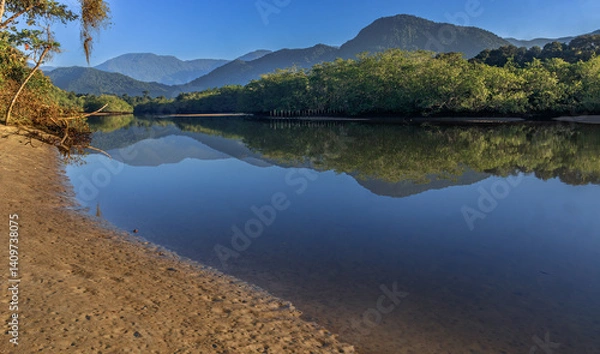 Fototapeta A quiet morning at the river banks during the low tide