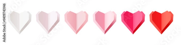 Obraz Paper hearts in pink, red and white colors on a white background. Space for text. Love icon symbols for Valentine’s Day, Mother’s Day and Women’s Day.