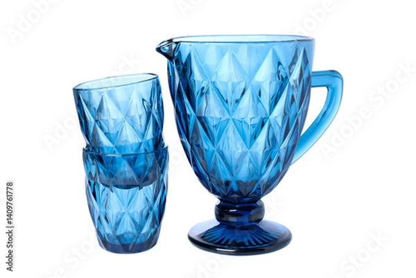 Obraz Blue faceted jug with glasses