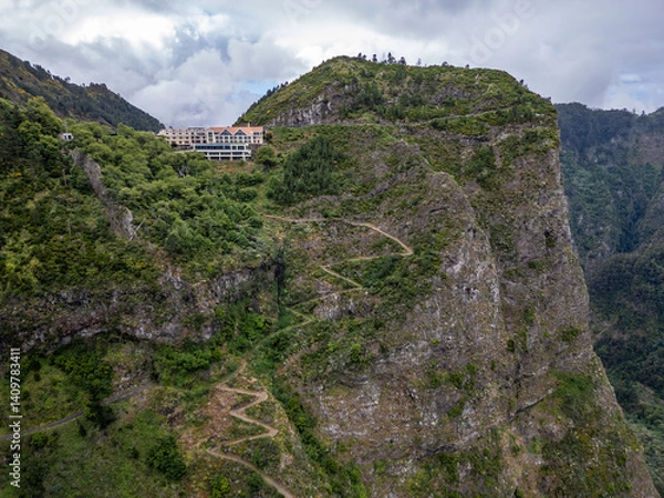 Fototapeta Mount with Eira Do Serrado viewpoint over Valley of the Nuns - Curral das Freiras, Madeira Island, Portugal