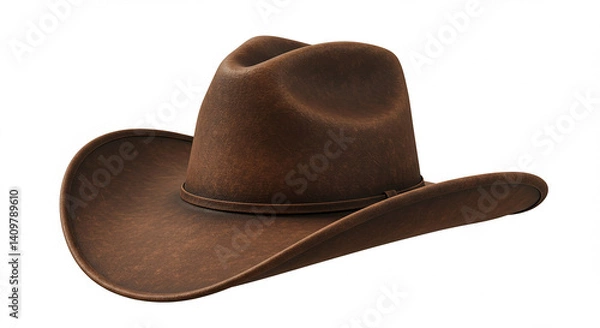 Fototapeta Brown cowboy hat still life. Western fashion headwear accessory. Isolated item with simple shape. PNG format with transparent background for design and image editing.