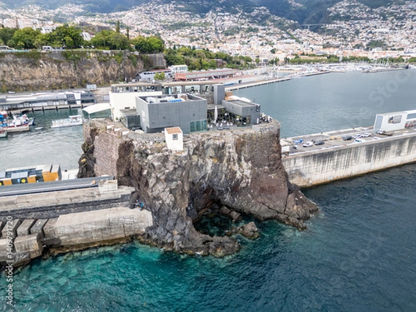 Fototapeta Drone photo of Fort of Our Lady of Conception, also known as Islet Fortress, Funchal city, Portugal