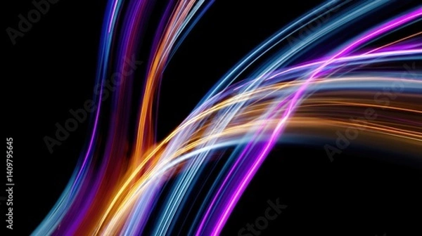 Fototapeta Abstract Neon Light Streaks Curved in Dynamic Motion