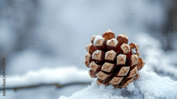 Obraz Snow-Covered Pinecone Close-Up