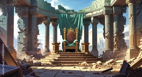 Obraz battle damaged throne room ruins 3d render scene video game concept background illustration digital artwork