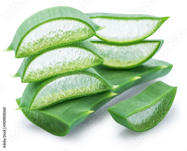 Fototapeta Fresh cuts of aloe vera leaf isolated on white background. File contains clipping path.