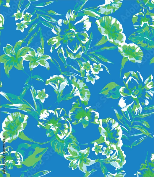 Obraz Exotic hand drawn flowers, seamless patterns with floral for fabric, textiles, clothing, wrapping paper, cover, banner, home decor, abstract backgrounds.