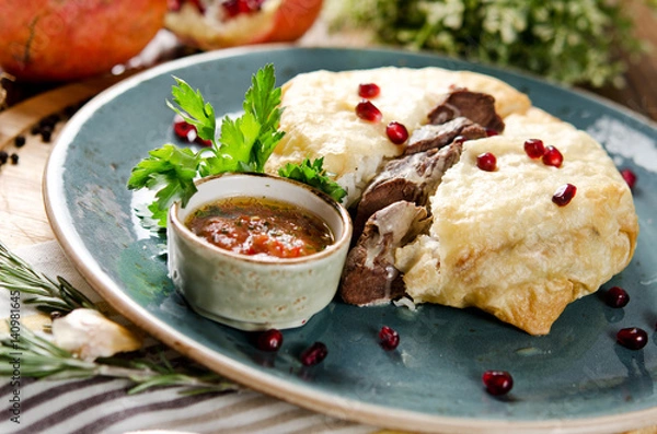 Obraz Pilaf in bread with lamb. Traditional Azerbaijani dish