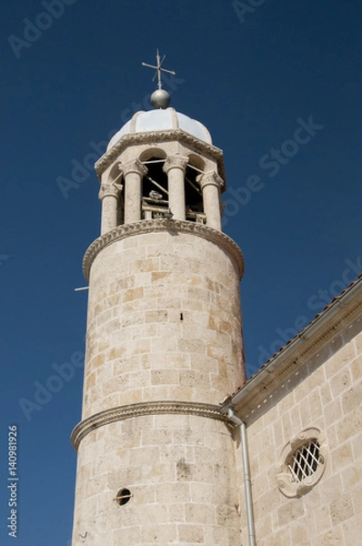 Fototapeta Steeple on the chapel of Our Lady of the Rocks near Perast in Montenegro.