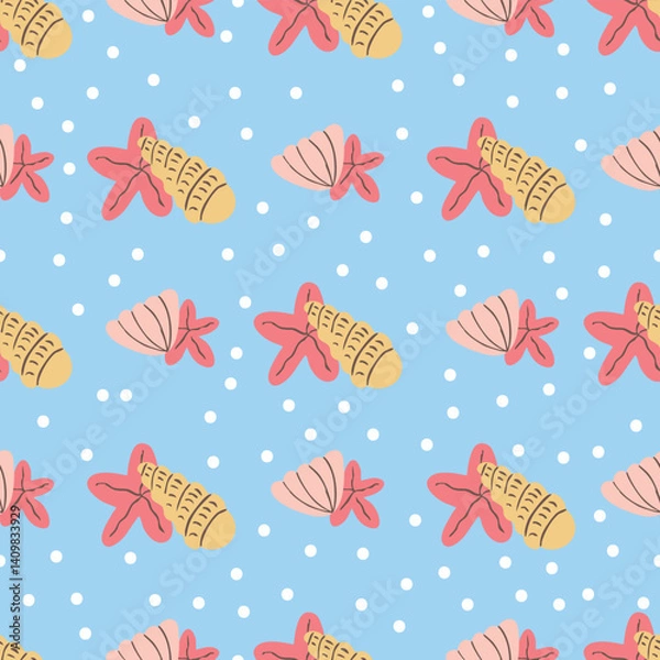 Obraz Pastel Summer Seashells Starfish Hand Drawn Artistic Vector Seamless Pattern 