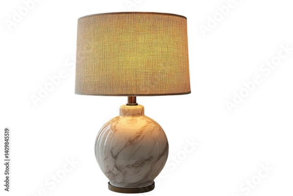 Fototapeta Elegant marble table lamp warm light textured shade home decor accent adds on transparent background