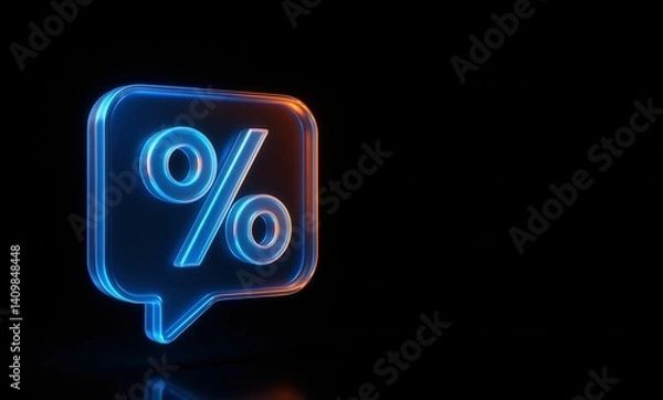Fototapeta Discount chat Futuristic 3D Glass Icons with Neon Glow High Tech Minimal UI Elements on Black Background for Modern Design Concepts