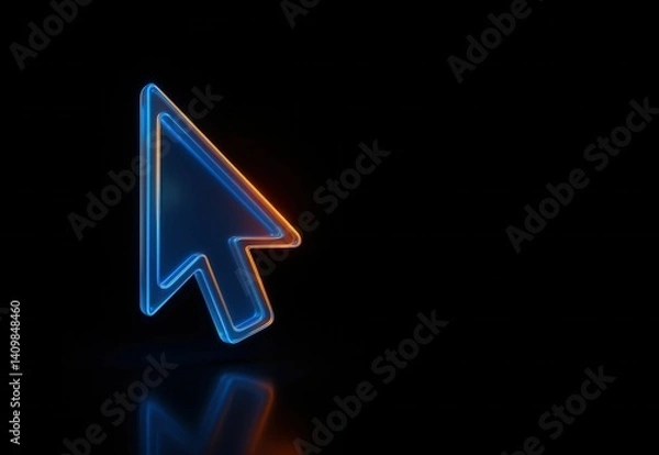 Fototapeta Cursor arrow Futuristic 3D Glass Icons with Neon Glow High Tech Minimal UI Elements on Black Background for Modern Design Concepts