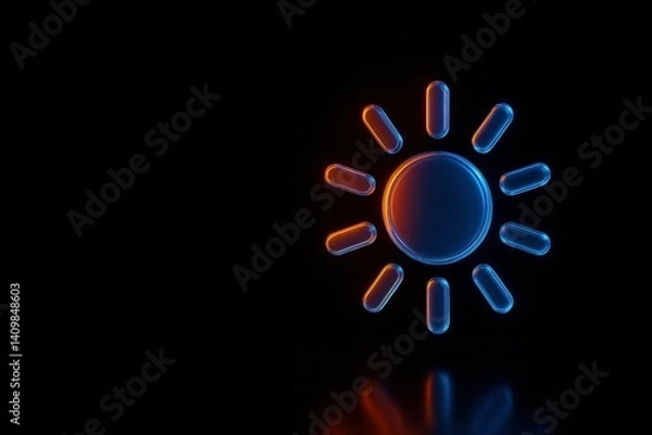 Fototapeta sun Futuristic 3D Glass Icons with Neon Glow High Tech Minimal UI Elements on Black Background for Modern Design Concepts