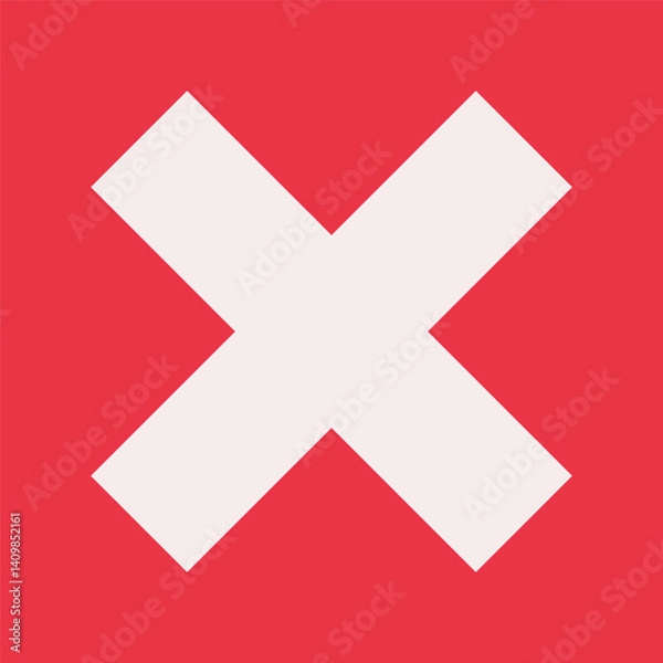 Fototapeta Vector flat concept with white cross symbol on red background. Minimalistic design for brochure or app. Clipart collection with stop icon about cancel or disconnect something