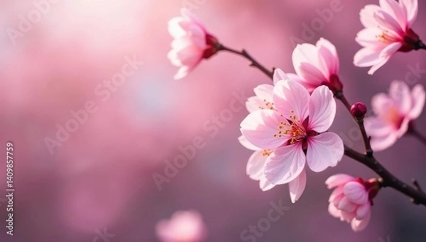 Fototapeta Delicate pink sakura blossoms, full bloom, intricate branches , flower pattern, design