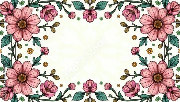 Fototapeta Intricate line art flowers, geometric arrangement Elegant repeating floral pattern , design, subtle, bloom