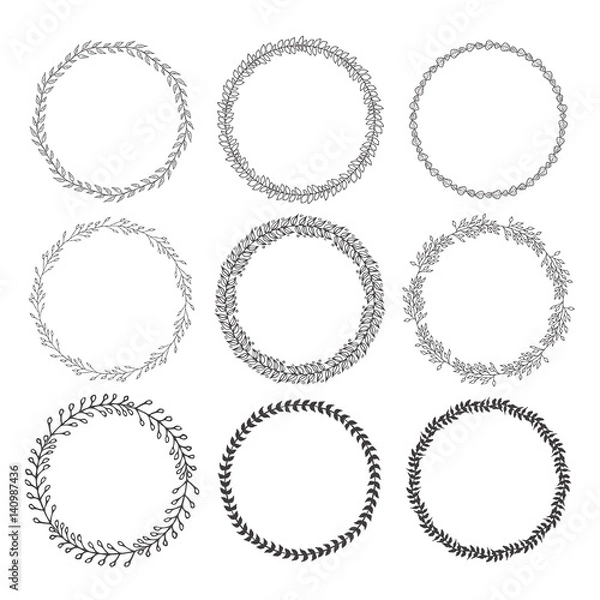 Fototapeta Set of 9 hand drawn boho style frames