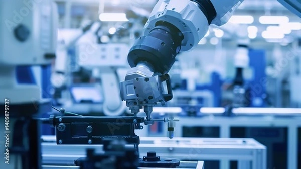 Obraz Advanced AI-Powered Robotic Arm in Smart Factory Automation, Industrial Robotics, and Futuristic Manufacturing Technology