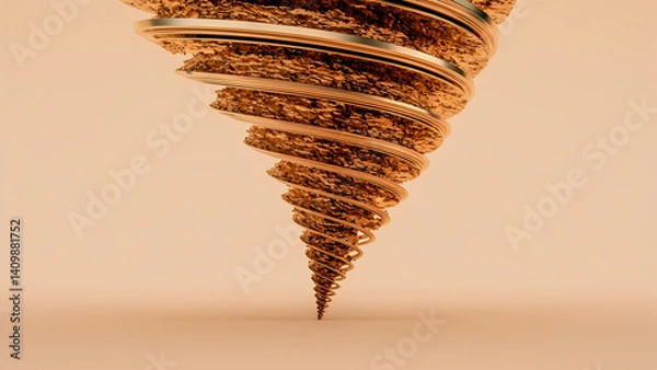 Fototapeta Spiral gold corkscrew structure against soft peach background