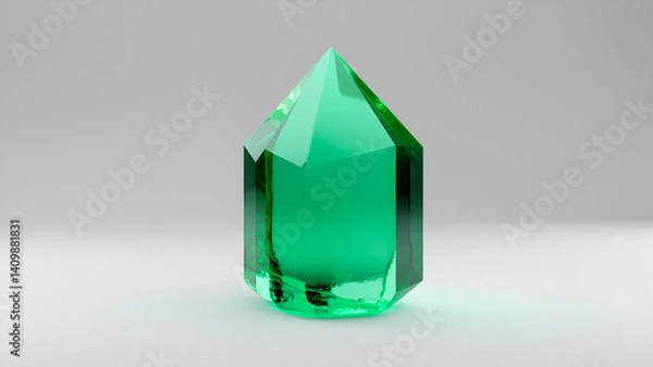 Fototapeta Transparent green crystal gemstone in studio light displaying sharp facets