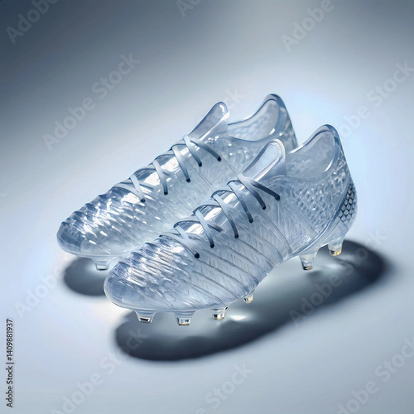 Fototapeta Transparent soccer cleats with intricate design on gradient background