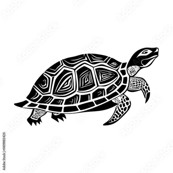 Fototapeta Red-Eared Slider Turtle Silhouette, turtle silhouette, tortoise silhouette logo vector line art logo design, Red-Eared Slider Turtle Silhouette Vector Line Art Logo Design – Minimalist