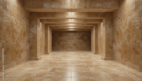Fototapeta Exploring a modern architectural space empty hallway interior design minimalist style wide-angle view serene ambiance for creative inspiration