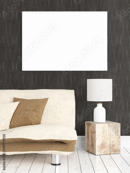 Obraz Modern bright interior with empty frame . 3D rendering