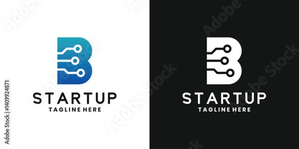 Obraz Modern technology startup logo design with letter B