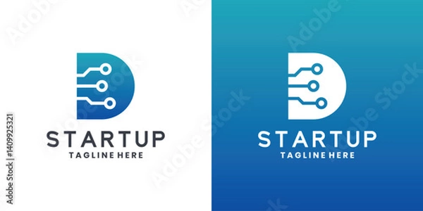 Obraz Creative technology startup logo with letter D design