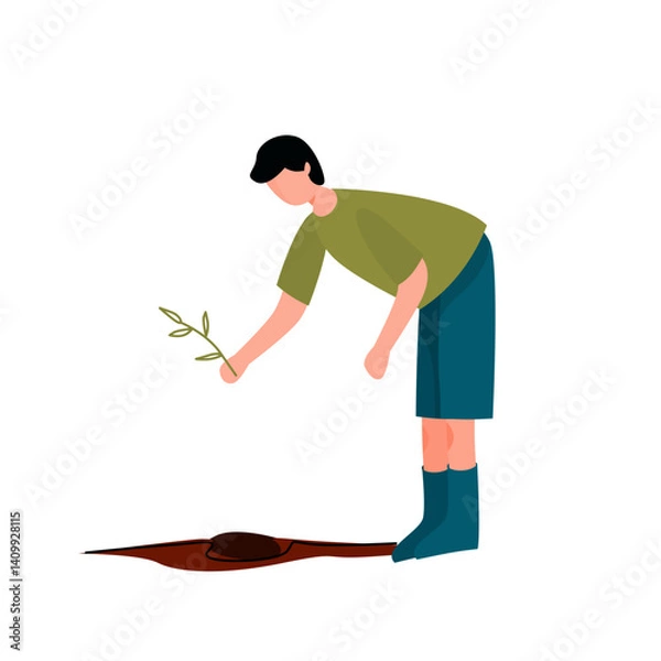 Obraz Illustration of a farmer character planting crops in a garden