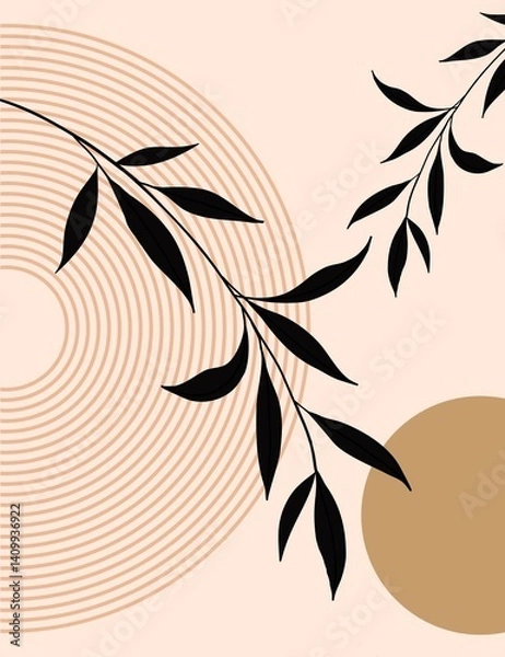 Fototapeta Modern minimalist wall art, geometric arch patterns, abstract artwork is perfect for boho-style home decor, living room.	