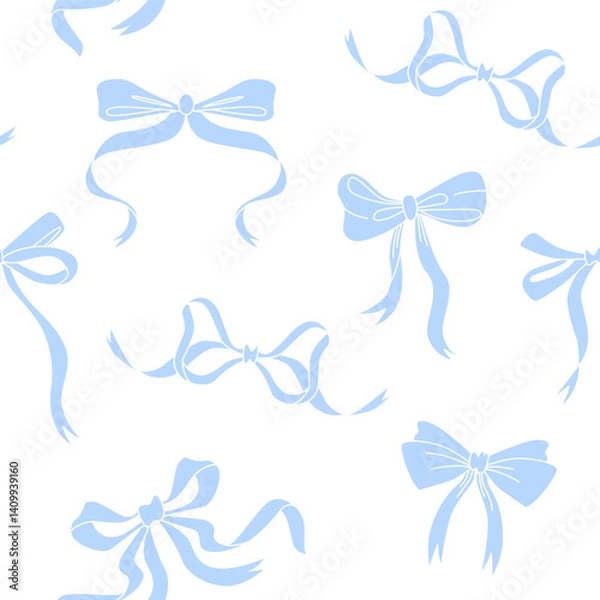 Obraz Seamless pattern with blue bows on a white background. Vector Illustration.