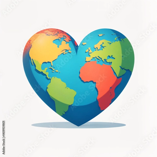 Fototapeta Colorful heart-shaped globe symbolizing love for the planet on light background