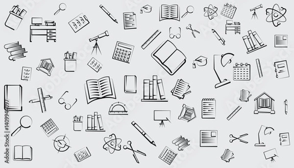 Fototapeta School and science pattern background with education signs.
