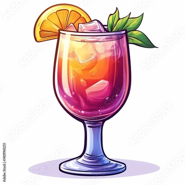 Obraz Refreshing Summer Cocktail with Orange, Mint, and Vivid Color Gradients - Perfect for Festive Parties