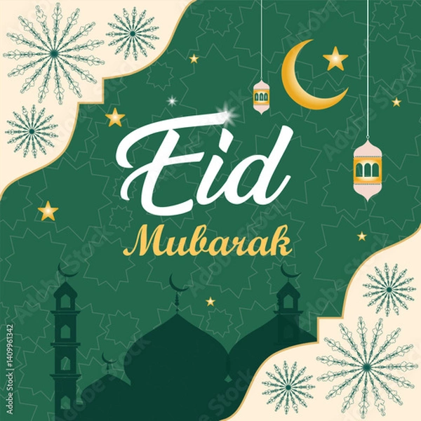 Obraz Eid al Adha Mubarak poster with a crescent moon and a mosque 2025
