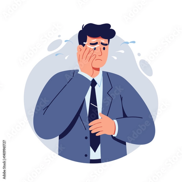 Fototapeta Stressed job candidate showing anxiety in professional attire  