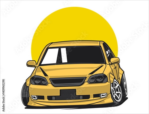Fototapeta yellow tone 90s car image in vector file graphic