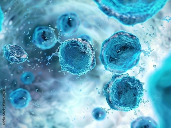 Fototapeta Abstract Microscopic View of Molecules and Cells in Biomedical Science

