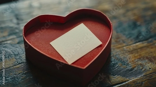 Fototapeta A close-up of a heart-shaped box with a romantic note inside