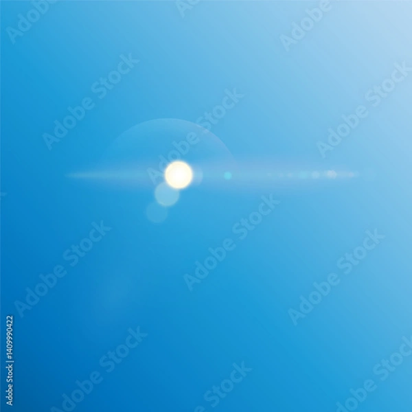 Fototapeta The sun shining brightly in the clear blue sky creates a spectacular lens flare and rays of light radiating outwards. EPS10 vector illustration. 