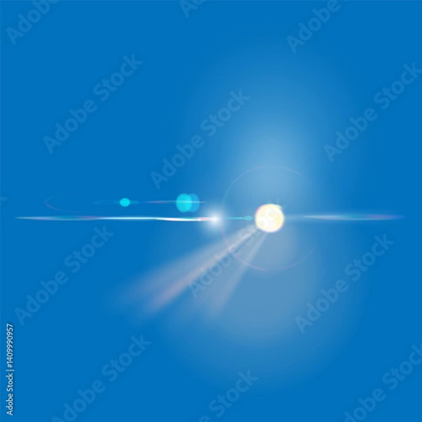 Fototapeta The sun shining brightly in the clear blue sky creates a spectacular lens flare and rays of light radiating outwards. EPS10 vector illustration.